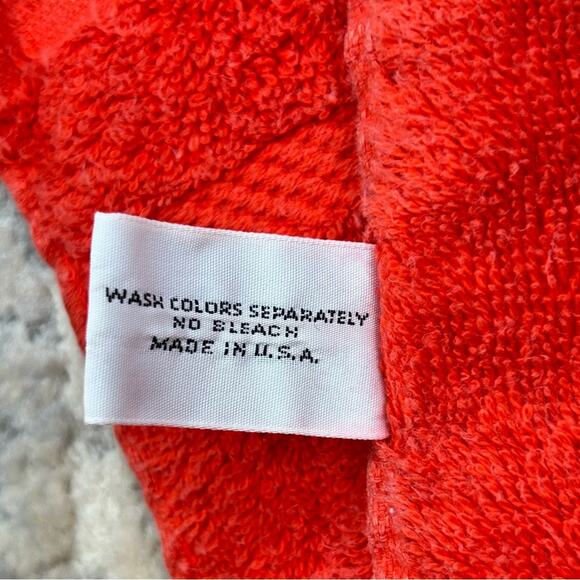 Vintage FieldCrest Royal Velvet Cotton Orange Fringe Hand Towels Set of 2 1970’s - Picture 3 of 5